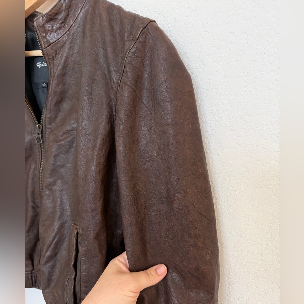 Madewell Leather Aviator Bomber Jacket in Brown Size Small - Picture 9 of 10